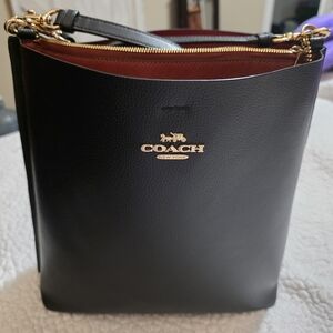 Coach Black Leather Bag with Red Interior